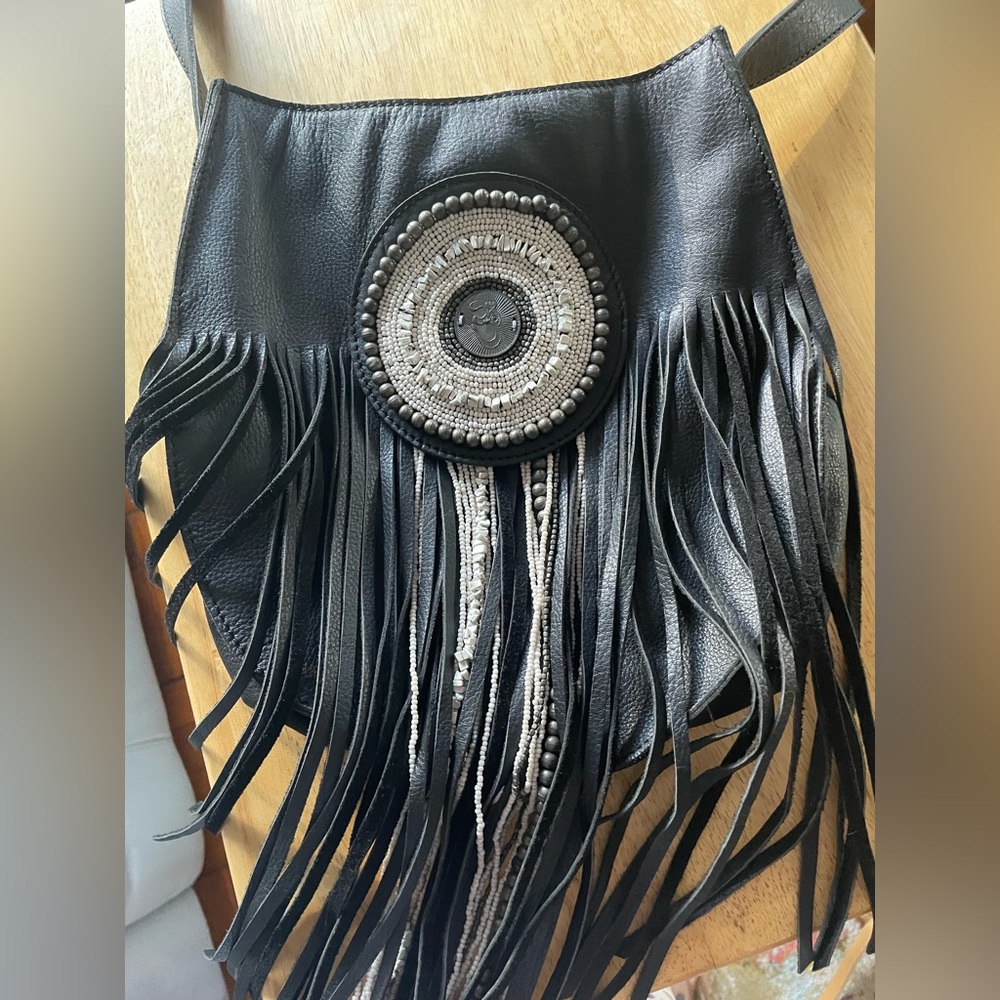Sam Edelman Black Leather Fringe Shoulder Bag